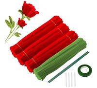 Begonia 400 Pieces Pipe Cleaners for Crafts, Red Rose Pipe Cleaner, Flower Set, Pipe Cleaner Flower with 40 Flower Wire, 1 Adhesive Tape, 4 Hot Glue Sticks for Bouquet DIY Decorations