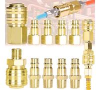 Begpoee 10 Pieces Air Line Couplings, Air Coupler and Plug Set, 1/4 Euro/Bsp Airline Fittings, Thread Coupler Tools Set, Couplings Connector Male Female, Euro Airline Hose Compressor Fittings(Gold)