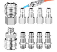 Begpoee 10 Pieces Air Line Couplings, Air Coupler and Plug Set, 1/4 Euro/Bsp Airline Fittings, Thread Coupler Tools Set, Couplings Connector Male Female, Euro Airline Hose Compressor Fittings(Silver)