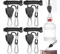 Begpoee Pack of 4 Ratchet Rope Pulley, Adjustable Rope Ratchet, Rope Hanger, Adjustable Rope Hanger, Ratchet Rope 2 m, 1/8 Inch Rope Hanger, for Plant Fan, Light, Indoor Plants