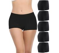 Begrily Boy Shorts Underwear for Women, Ladies Nylon Stretch Comfort Flex Fit Seamless Boyshort Panties Boxer Briefs 5 Pack, Black, S
