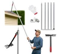 BeGrit 3M Gutter Cleaning Tools Extendable Gutter Cleaner with 2 in 1 Head 6 Telescopic Poles Roof Cleaning Equipment for Clearing Leaves Twigs Dirt and Built-up Debris