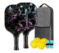BeGrit Fiberglass Pickleball Paddles Set High Shock Absorption Pickleball Bats Lightweight Pickle Ball Rackets with 4 Balls 2 Replace Grip & Carrybags for Beginners and Professionals
