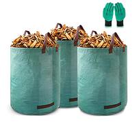 BeGrit Large Garden Waste Bags (272L&300L) Heavy Duty Garden Sacks(D67 H76) with Handles Reusuable Industrial Fabric Bag Refuse Rubbish Bags BONUS 1 Pair Gardening Gloves