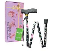 BeGrit Walking Sticks for Women Folding Walking Sticks Adjustable Walking Stick Collapsible Lightweight Flexible Stick Comfortable Grip Durable Mobility Aid for Ladies Men(Black+Gift Box)