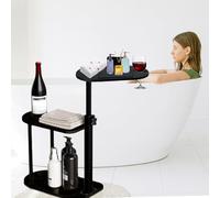 BeGyoku 3 Layer Bathtub Tray Table,Bamboo Swivel Bathtub Side Table Height Adjustable,Freestanding Bathtub Tray for Tub Against Wall,Bathtub Accessories&Bathroom Organizer for Luxury Home Spa-Black