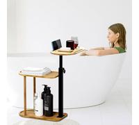 BeGyoku 3 Layer Bathtub Tray Table,Bamboo Swivel Bathtub Side Table Height Adjustable,Freestanding Bathtub Tray for Tub Against Wall,Bathtub Accessories&Bathroom Organizer for Luxury Home Spa-Natural