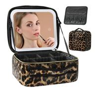 Behaesty Travel Makeup Bag with LED Lighted Mirror, Cosmetic Makeup Organizer Bag with 3 Color Setting, Makeup Train Case with Adjustable Dividers for Women Makeup Brushes Jewelry Accessories,