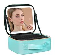 Behaesty Travel Makeup Bag with LED Lighted Mirror, Cosmetic Makeup Organizer Bag with 3 Color Setting, Makeup Train Case with Adjustable Dividers for Women Makeup Brushes Jewelry Accessories, Aqua