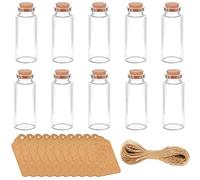 BEHAHAI 10pcs 20ml Mini Glass Bottles with Cork, Empty Spell Jars Small Glass Vials Mini Wedding Favour Bottles with Label Tags&String Wish Bottle for Arts Crafts Projects Decoration, Party Favors
