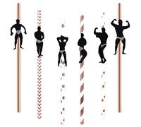 BEHAHAI 24pcs Naughty Hen Party Straw - Bachelorette Cocktail Dancing Men Male Stripper Rose Gold Paper Straws for Party Decoration Accessories
