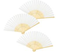 BEHAHAI 3PCS Hand Held Folding Fans, Chinese Folding Handheld Fans Bamboo Fans Handheld Silk Fabric Folding Fans Hand Held Fabric Fans with Tassel for Wedding, Party, Performance, Dance, Decorations