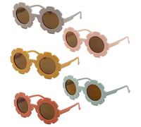 BEHAHAI 5-PCS Round Flower Sunglasses - Cute Sunflower Glasses for Kids (Ages 1-8) - Retro UV 400 Protection