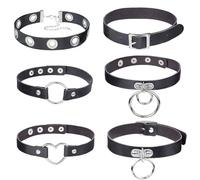 BEHAHAI 6 PCS Black Leather Choker O Ring Vintage Gothic Punk Choker Fancy Dress Rock Necklace PU Leather Collar for Women Men Accessory