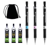 BEHAHAI 6 PCS Mechanical Pencil Set, 3 PCS HB Mechanical Pencils 0.5mm, 3 Cases Pencil Lead Refills 0.5 with Black Velvet Bag Automatic Pencil Set for Writing, Drawing, Signature