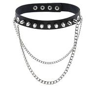 BEHAHAI Black Leather Choker Necklace Gothic Punk Accessories - Fancy Dress PU Leather Chain Collar Necklace Studded Novelty Accessory