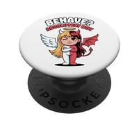 Behave Absolutely Not Sarcastic Funny Angel Devil Girl PopSockets Adhesive PopGrip