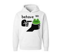 Behave NO Frog Meme Hoodie | Funny Sarcastic Pullover | Viral Internet Humor Apparel(3XL, White)
