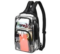 BEHDRE Clear Backpack Stadium Approved with Breathable Shoulder Straps, Clear Sling Bag for Stadium Work Concert Festival, Black