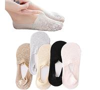 BEHELE Women's No Show Socks Lace Low Cut Flat Invisible Liner Socks with 360° Heel Grip Non Slip Summer Sock 3/5 Pairs, Style 3, M