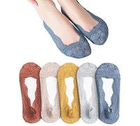 BEHELE Women's No Show Socks Lace Low Cut Flat Invisible Liner Socks with 360° Heel Grip Non Slip Summer Sock 3/5 Pairs, Style 1, M