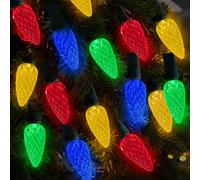 BeHiller 50LED C6 Christmas String Lights, Halloween Multicolor C6 Strawberry Lights Outdoor Indoor 8 Modes Lighting Solar Decorative Lights for Xmas Tree, Garland, Garden, Party