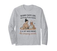 Behind Every Girl WFH is A Cat Knowing Secrets Long Sleeve T-Shirt