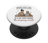 Behind Every Girl WFH Is A Cat Knowing Secrets PopSockets Adhesive PopGrip