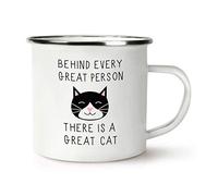 Behind Every Great Person is A Great Cat Retro Enamel Mug Cup