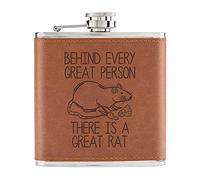 Behind Every Great Person There is A Great Rat 6oz PU Leather Hip Flask Tan