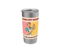 Behind Every Husband is A Wife Rolling Eyes Funny Retro Stainless Steel Insulated Tumbler