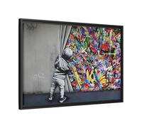 Behind the Curtain Large Framed Banksy Canvas Wall Art Prints 30x20inch 75x50cm (Horizontal) / Black / 1.25inch 3.175cm