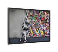 Behind the Curtain Large Framed Banksy Canvas Wall Art Prints 36x24inch 90x60cm (Horizontal) / Black / 1.25inch 3.175cm