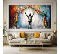 Behind the Curtain Style Canvas Painting Living Room, Graffiti Art, Modern Print on Canvas, Extra Large Wall Art(50x100cm/Internal Frame)