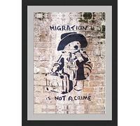 Behind The Glass Banksy Migration Is Not A Crime - Framed & Mounted - 40x30cm - Black Frame