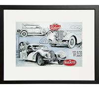 Behind The Glass Black Framed Vintage Car Bugatti - 10" x 8"
