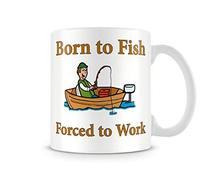 Behind The Glass - Born to Fish, Forced to Work - Printed Funny Mug - Great Gift/Present Idea, Ceramic, 11fl.oz.