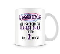 Behind The Glass - Congratulations You Produced The Perfect Child After Just 2 Tries - Humorous Mother’s Day Gift, Novelty Coffee or Tea Cup, from Son or Daughter, Ceramic, 11fl.oz.