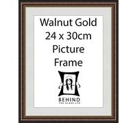 Behind The Glass - Handmade Brown Walnut Gold Wooden Picture Frame With Mount - 24 X 30Cm