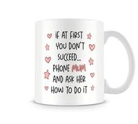 Behind The Glass - If At First You Don't Succeed Phone Mum Mug - Witty Mother’s Day Cup, Novelty Coffee or Tea Mug, from Son or Daughter, Ceramic, 11fl.oz.