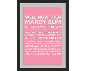 Behind The Glass Mardy Bum (Song Lyrics) - Pink - Framed & Mounted - A3 - Black Frame - Great Gif