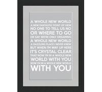 Behind The Glass Whole New World Framed Lyrics - Grey - A4 Black Frame - Great Valentine's Gift