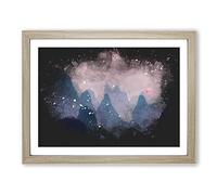 Behind The Mountains In China Paint Splash Modern Art Framed Print | A4 Oak Framed Wall Art | Ready to Hang | Modern Landscape Picture | Living Room Bedroom Lounge Office
