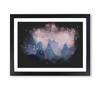 Behind The Mountains In China Paint Splash Modern Art Framed Wall Art Print, Ready to Hang Picture for Living Room Bedroom Home Office Décor, Black A4 (34 x 25 cm)