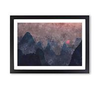 Behind The Mountains in China Painting Framed Print | A2 Black Framed Wall Art | Ready to Hang | Modern Landscape Picture | Living Room Bedroom Lounge Office