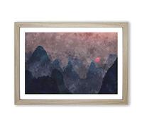 Behind The Mountains in China Painting Framed Print | A2 Oak Framed Wall Art | Ready to Hang | Modern Landscape Picture | Living Room Bedroom Lounge Office