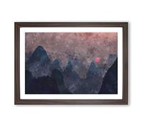 Behind The Mountains in China Painting Framed Print | A2 Walnut Framed Wall Art | Ready to Hang | Modern Landscape Picture | Living Room Bedroom Lounge Office