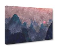 Behind The Mountains In China Painting Modern Art Canvas Wall Art Print Ready to Hang, Framed Picture for Living Room Bedroom Home Office Décor, 20x14 Inch (50x35 cm)