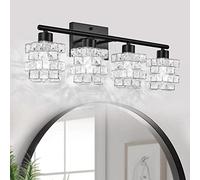 BEHIYA 4 Lights Bathroom Vanity Light, Crystal Bathroom Light Fixture Over Mirror, Matte Black & Crystal Indoor Wall Lights | Chrome Glass Modern Lampshade for Sink, Mirror & Foyer Corridor