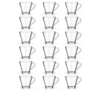 BEHNA Coffee Cups with Handles 260ml Glass Mugs for Espresso Latte Cappuccino and Tea, Thermal Shock Tested Rolled Rim, Dishwasher and Microwave Safe, Pack of 18